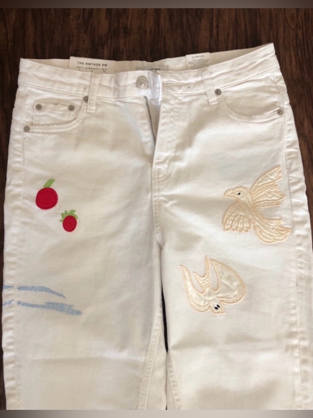 NWT! Zara Vintage High Waist Straight Leg Jeans White Multi Color Embroidery 4 - Picture 10 of 13